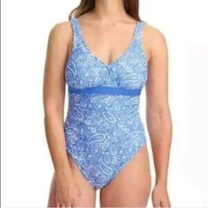 💠LOLE One Piece Swimsuit Porcelain Paisley Surplice Padded Full Coverage UPF 50